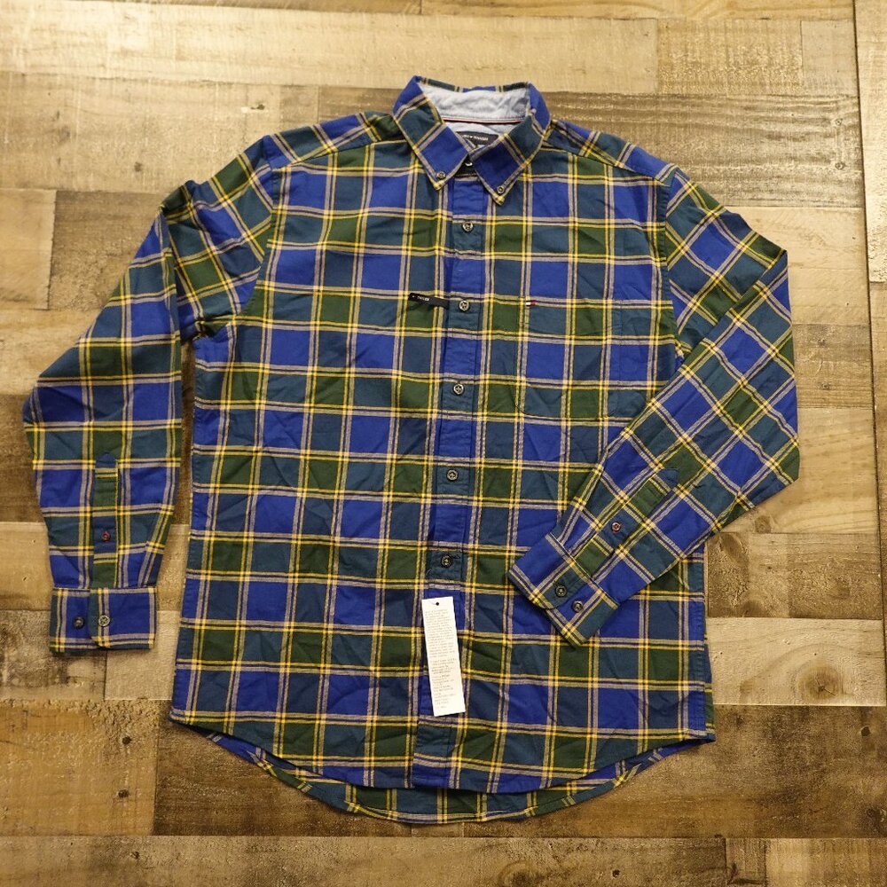 Tommy Hilfiger Classic Fit Plaid Button-Down Shirt Men’s Medium Blue Green